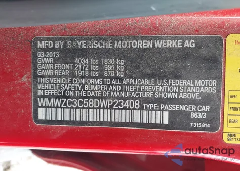 2013 Mini Countryman Cooper S z USA, uszkodzony, nr VIN WMWZC3C58DWP23408